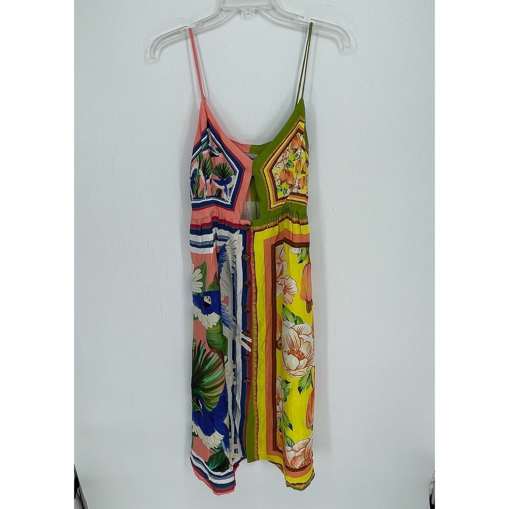 Farm Rio‎ Women's Multicolor Tropical Floral Mixed Scarf Print Midi Dress Size M
